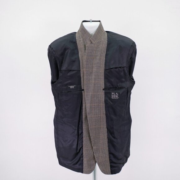 Jos A Bank Tweed Texuted Wool Silk Black Tan Check W/ Brown Windowpane 42L Sport - Picture 10 of 11